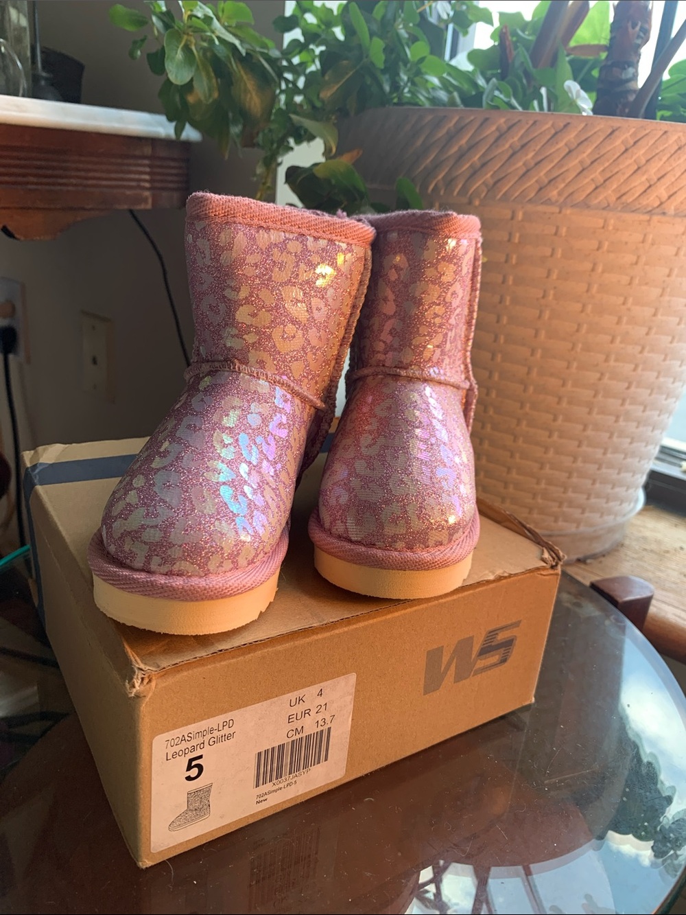 New! Weestep Leopard Glitter Pink Kids Boots - Size 5